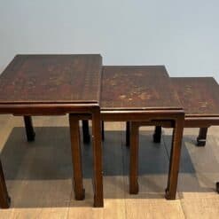 Set of Three Lacquered Nesting Tables with Chinoiserie Decoration, France circa 1940 - Image 5