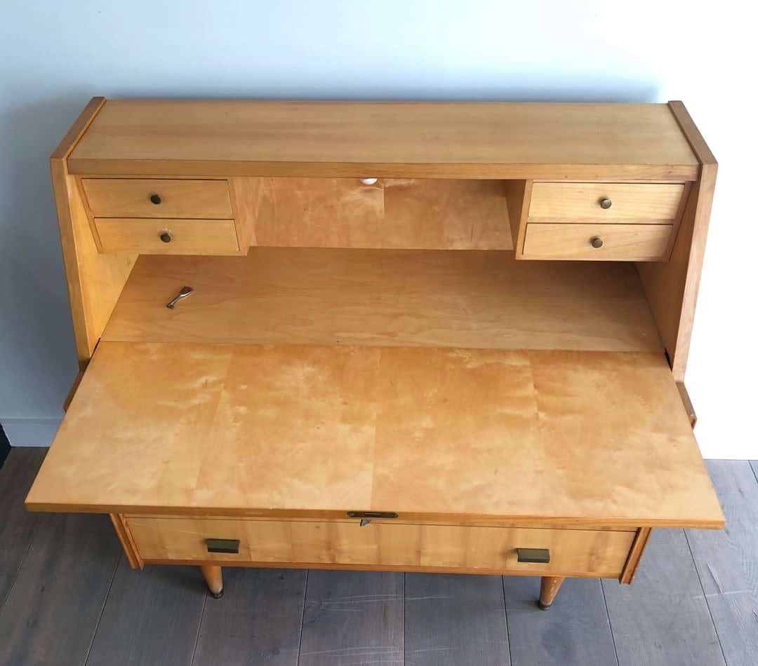 French Sycamore Drop-Front Secretary Desk - Image 5