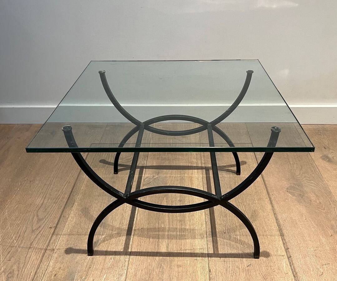French Mid-Century Black Iron and Glass Side Tables - Image 5