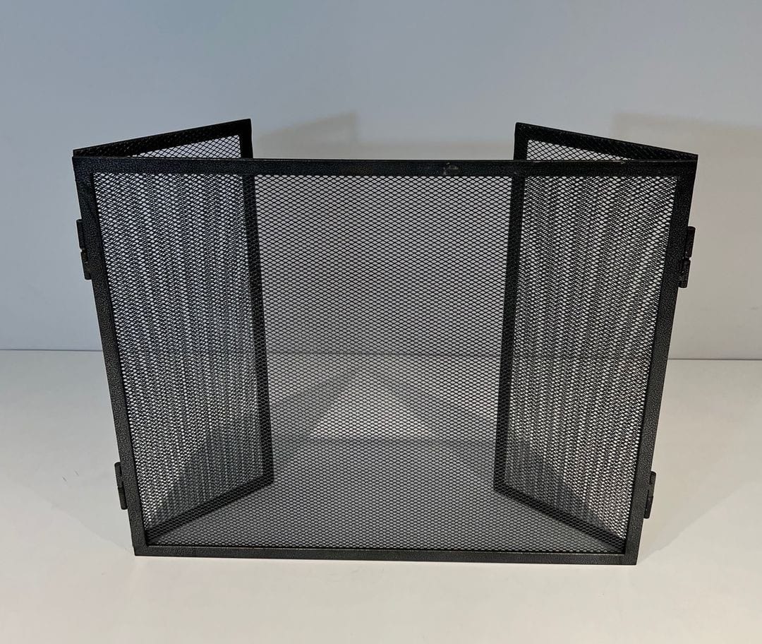 Blackened Steel Three-Panel Fireplace Screen - Front View Folded Three - Styylish