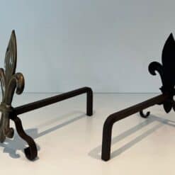 French Fleur-de-Lys Bronze Andirons - Front and Rear View - Styylish