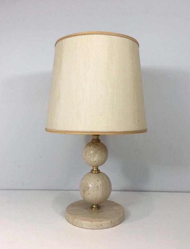 Travertine and Brass Table Lamp, Italy, Circa 1970 - Image 5