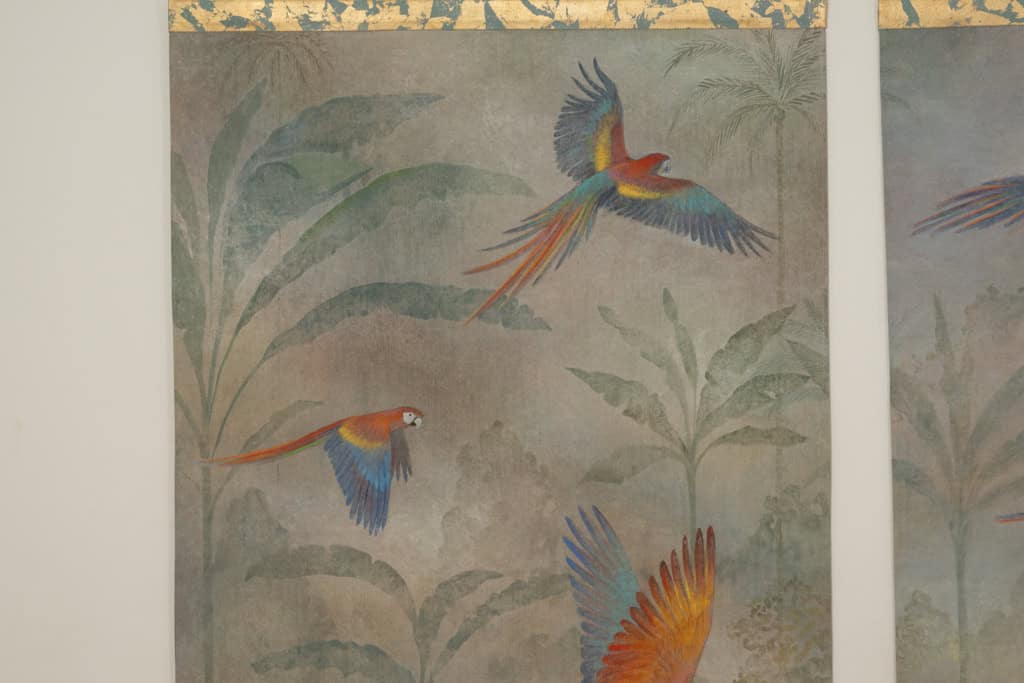 Monumental Hand-Painted Tropical Canvas with Parrots, Contemporary French Artist - Image 5
