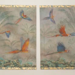 Contemporary French Hand-Painted Parrot Canvas - View of Pair- Styylish