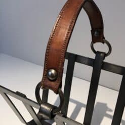 Jacques Adnet Style Leather and Steel Magazine Rack - Image 6