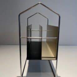 French 1960s Chrome and Black and White Magazine Rack - Side View Modular - Styylish