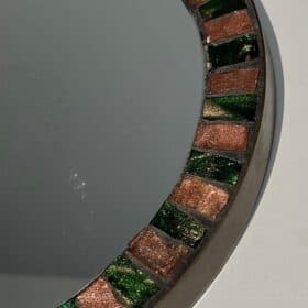 French Mid-Century Ceramic and Brass Round Mirror