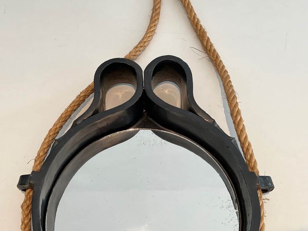 French Black Ceramic Hanging Mirror - Top Detail - Styylish