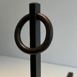 French 1940s Blackened Wrought Iron Andirons - Top Detail - Styylish