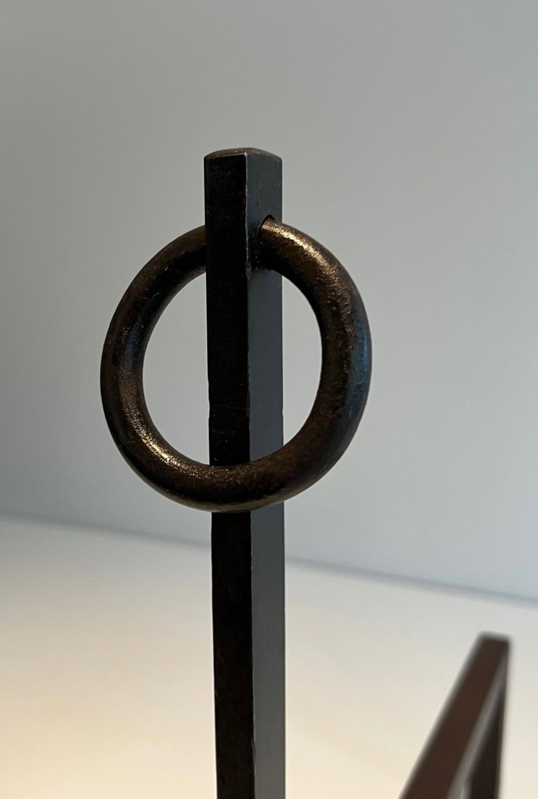 French 1940s Blackened Wrought Iron Andirons - Top Detail - Styylish