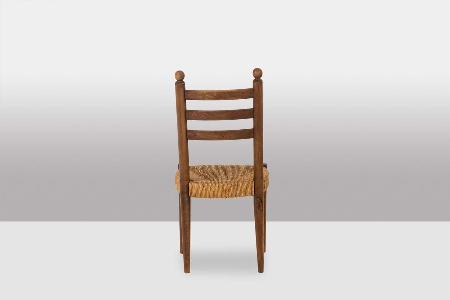Set of 8 Vintage Oak and Straw-Seated Chairs - Rear View - Styylish