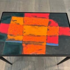 French Mid-Century Hand-Painted Ceramic Tile Side Table - Top View - Styylish