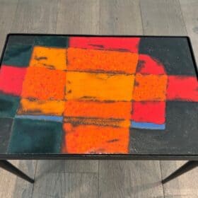 French Mid-Century Hand-Painted Ceramic Tile Side Table