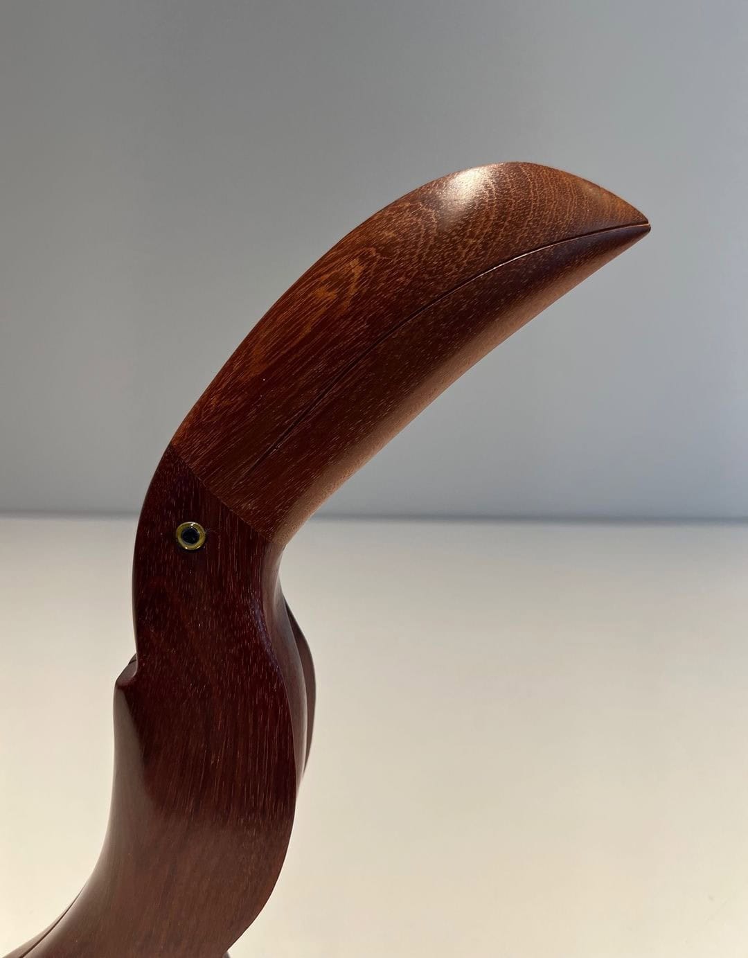 French 1970s Carved Hardwood Toucan Sculpture - Head Detail - Styylish