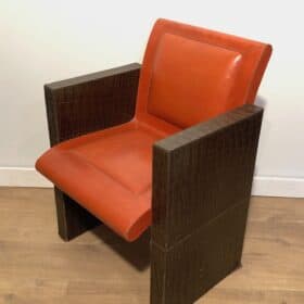 Pair of French 1970s Brown and Orange Leather Armchairs