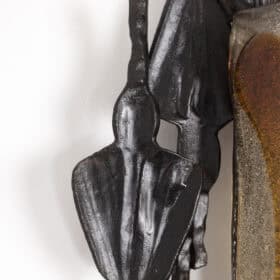 Mazzega Brutalist Cast Glass and Wrought Iron Wall Sconces