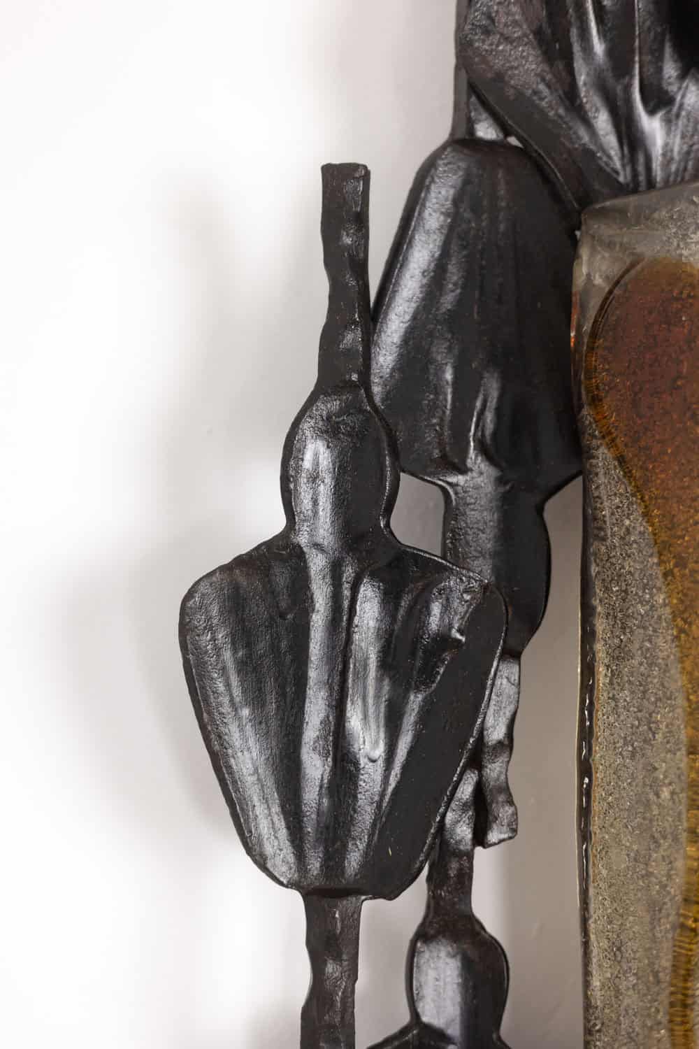 Mazzega Brutalist Cast Glass and Wrought Iron Wall Sconces - Side Detail - Styylish