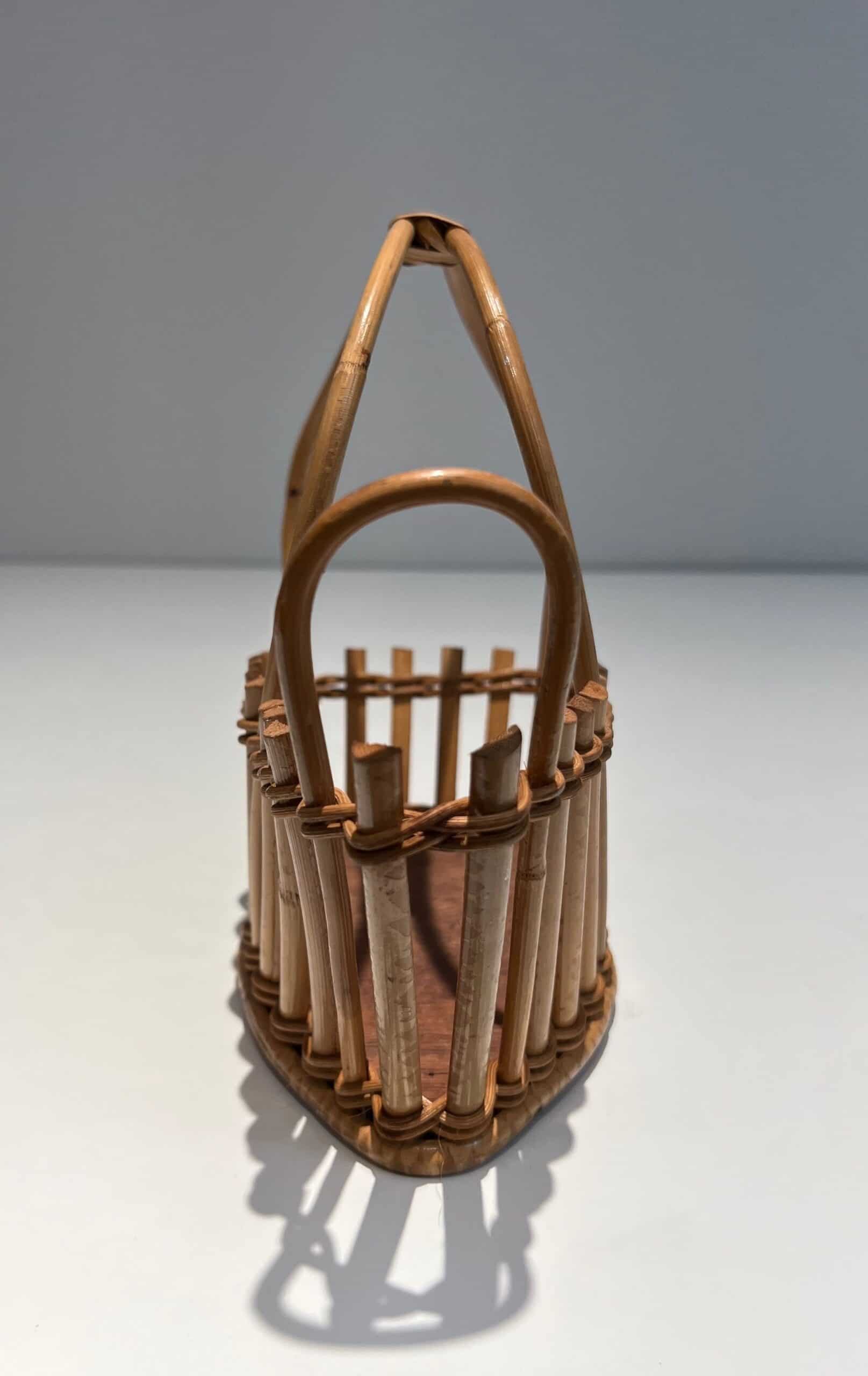 French 1970s Rattan Bottle Holder - Frontal View - Styylish