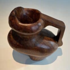 French Post-War Brutalist Carved Wood Pitcher - Top View - Styylish