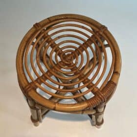 French 1940s–1950s Rattan Drum Stool