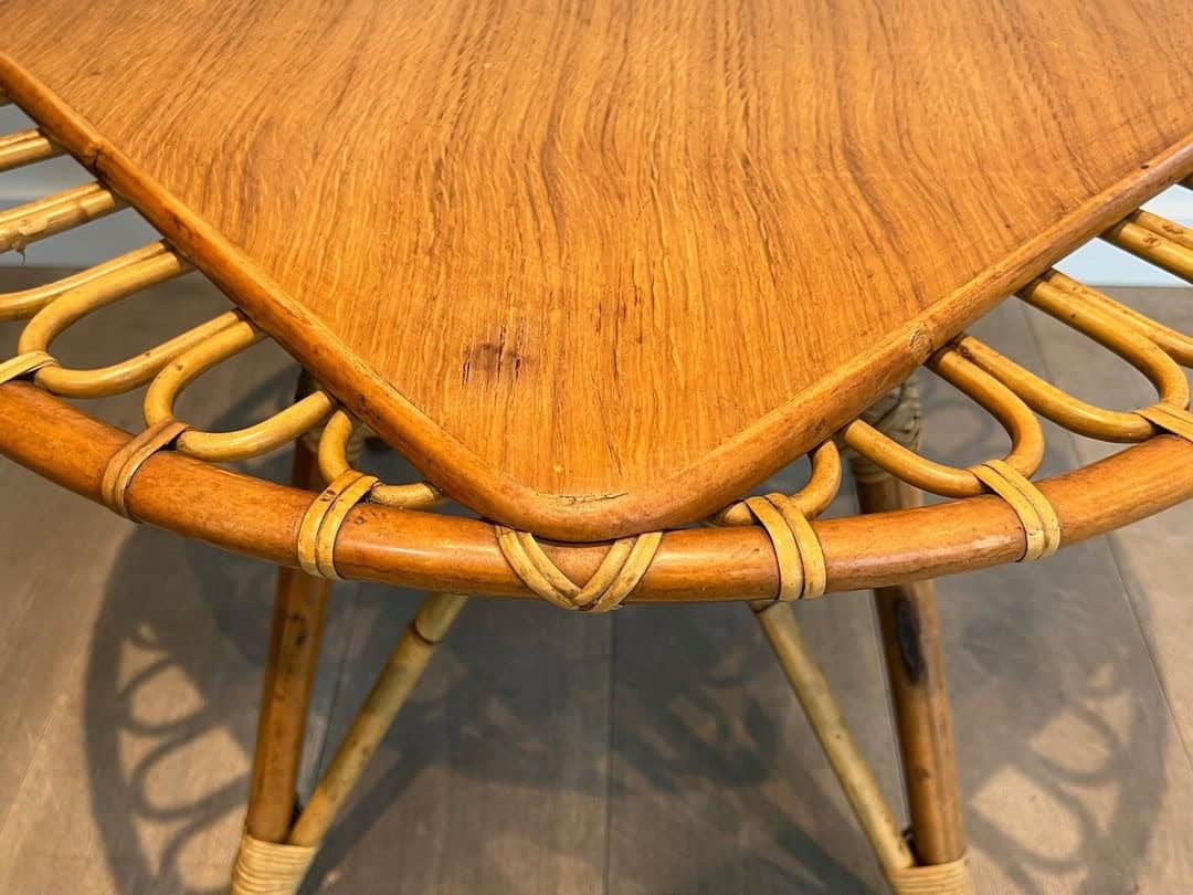 French Mid-Century Trampoline Rattan Coffee Table - Image 6