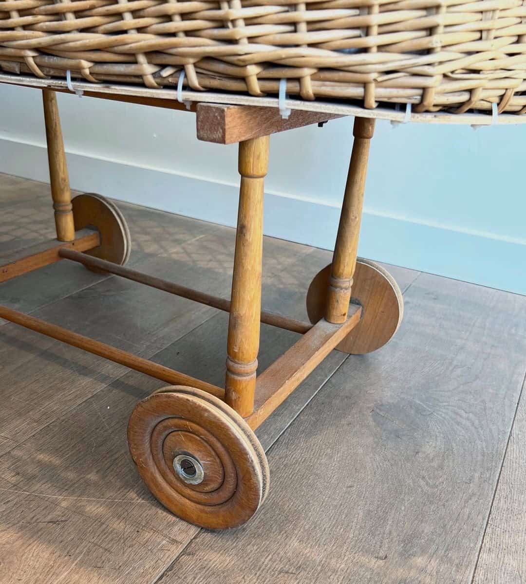 French 1940s Vintage Rattan Baby Cradle - Image 6