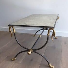 Maison Jansen Brushed Steel and Brass Coffee Table, France, Circa 1970