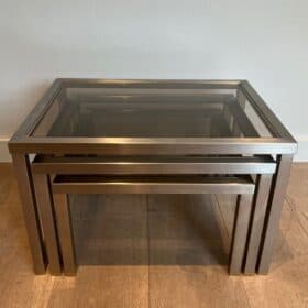 Guy Lefèvre Style Smoked Glass Nesting Tables