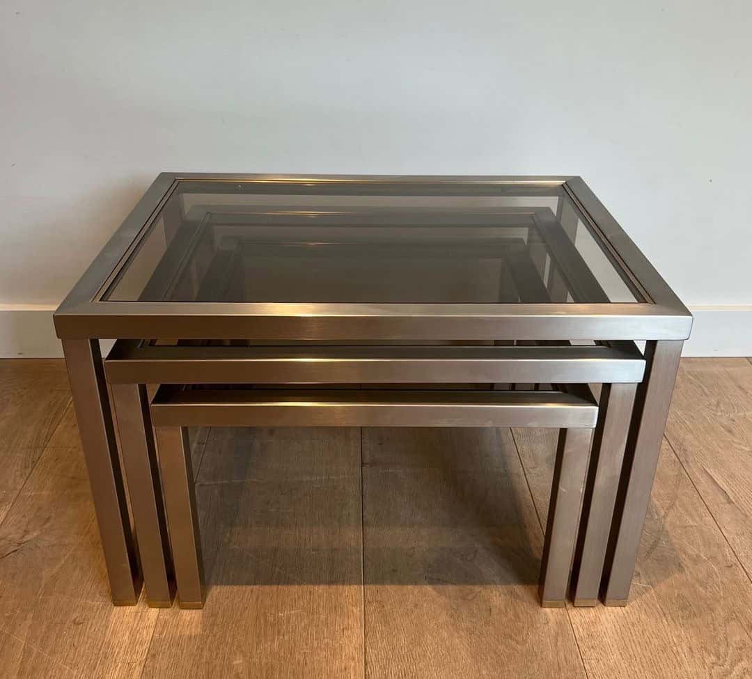 Guy Lefèvre Style Smoked Glass Nesting Tables - Image 6