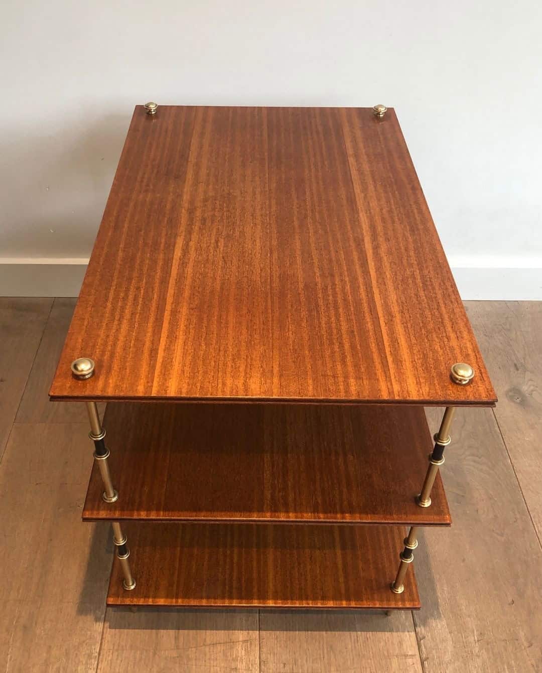 Maison Jansen Mahogany and Brass Three-Tier Side Tables - Single Side View - Styylish