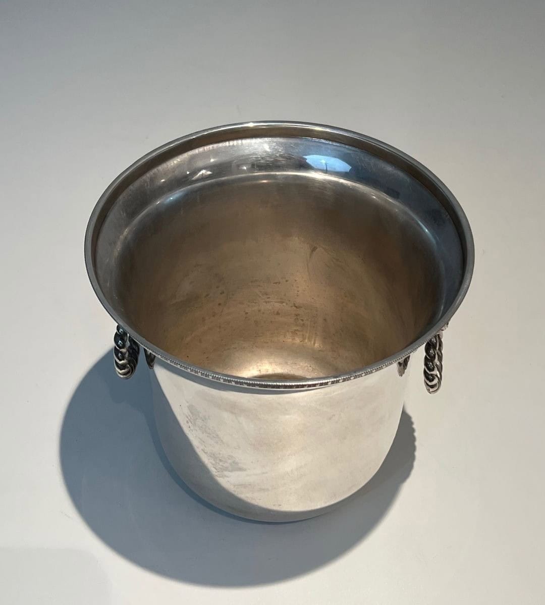 Pair of French Silver-Plated Champagne Buckets with Lion Masks - Top View - Styylish