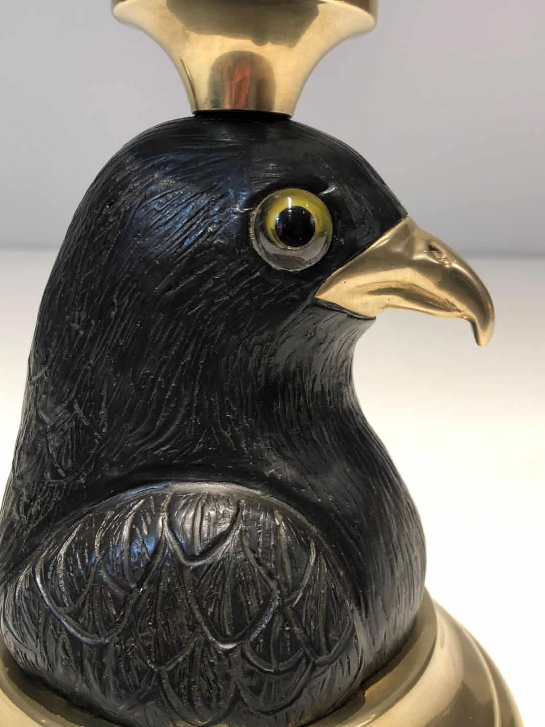 Pair of Signed French Carved Wood Eagle Candlesticks - Eagle Detail - Styylish
