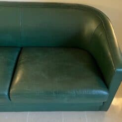 French Art Deco Revival Dark Green Leather Sofa - Image 6