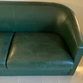 French Art Deco Revival Dark Green Leather Sofa
