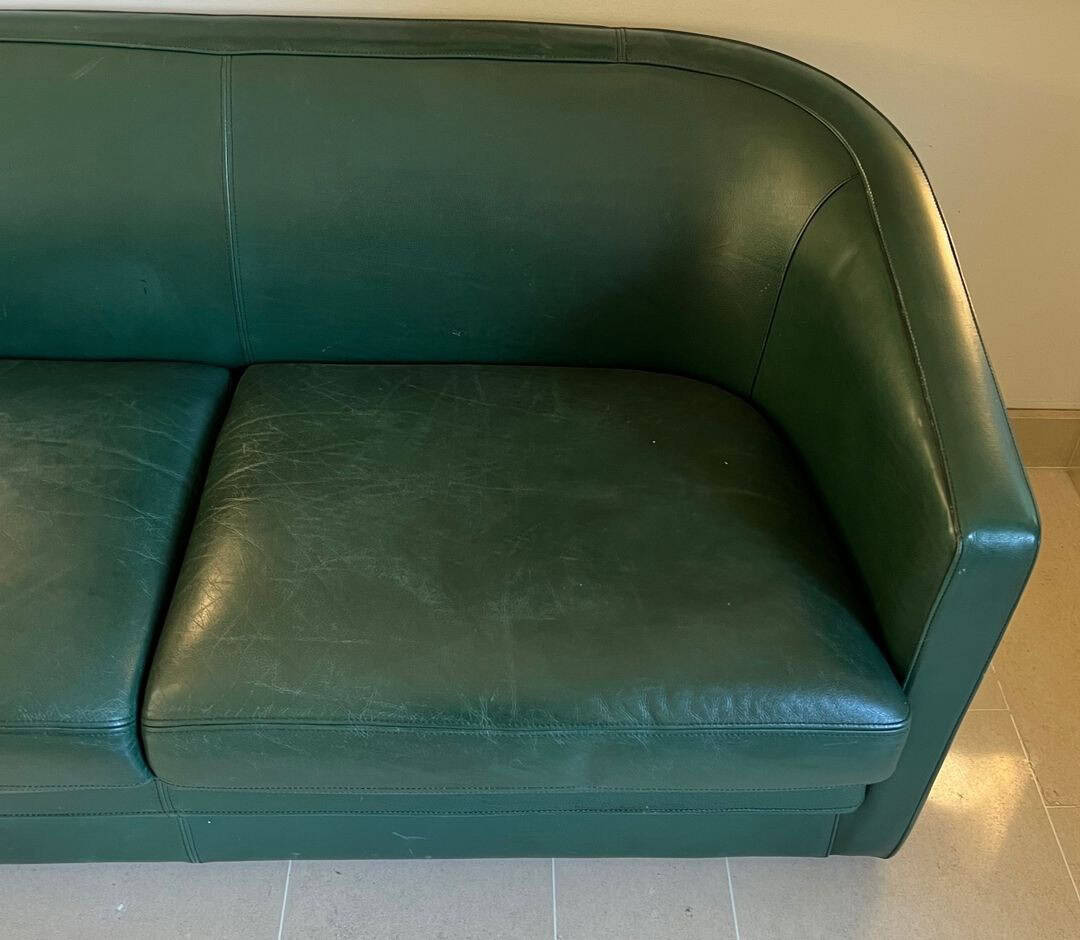 French Art Deco Revival Dark Green Leather Sofa - Image 6