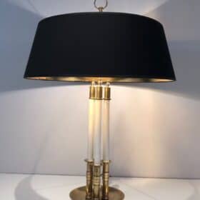 Pair of French Adjustable Table Lamps, Brass White Lacquer, Circa 1940
