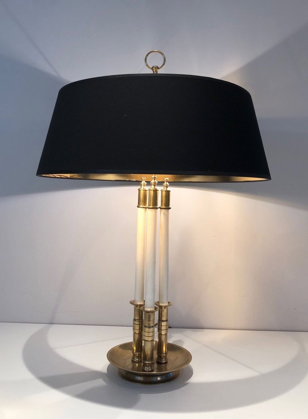 Pair of French Adjustable Table Lamps, Brass White Lacquer, Circa 1940 - Image 6