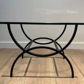 French Mid-Century Black Iron and Glass Side Tables