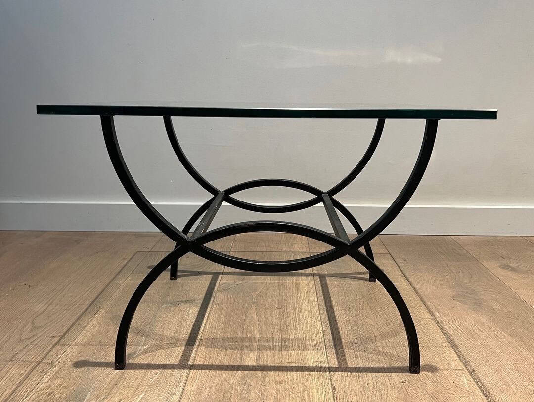 French Mid-Century Black Iron and Glass Side Tables - Image 6