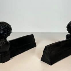 French Figural Cast Iron Andirons - Front and Rear Pair View - Styylish