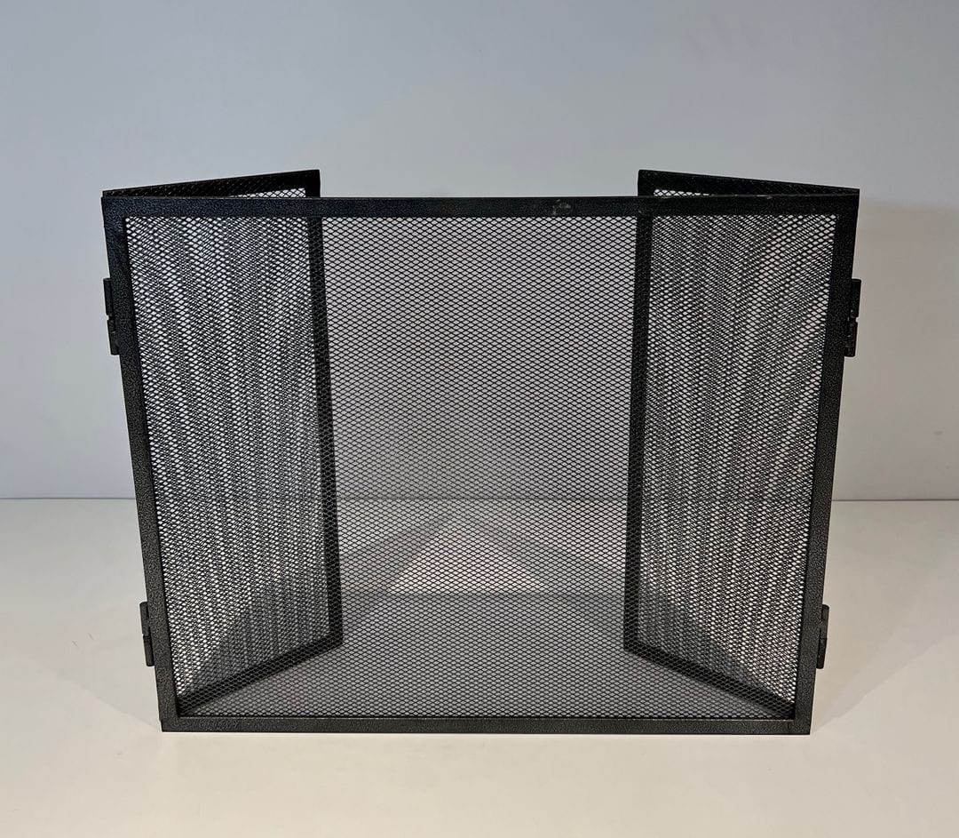 Blackened Steel Three-Panel Fireplace Screen - Front View Folded Four - Styylish