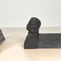 Beethoven Cast Iron Andirons - Front and Side View - Styylish