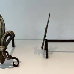 French Fleur-de-Lys Bronze Andirons - Front and Side View - Styylish