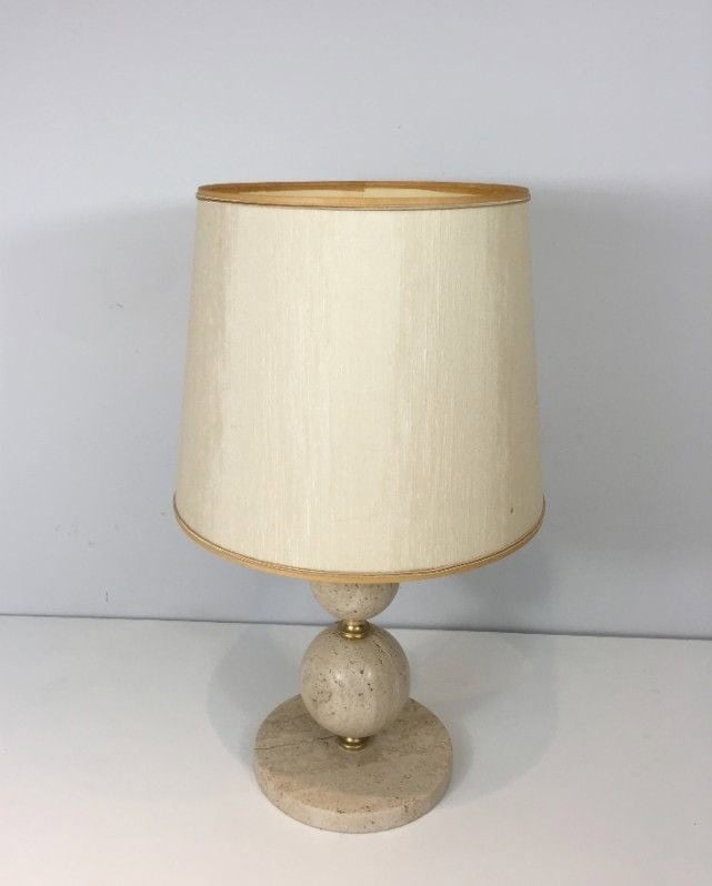 Travertine and Brass Table Lamp, Italy, Circa 1970 - Image 6