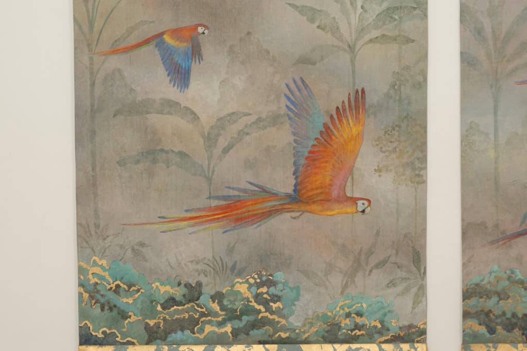 Monumental Hand-Painted Tropical Canvas with Parrots, Contemporary French Artist - Image 6