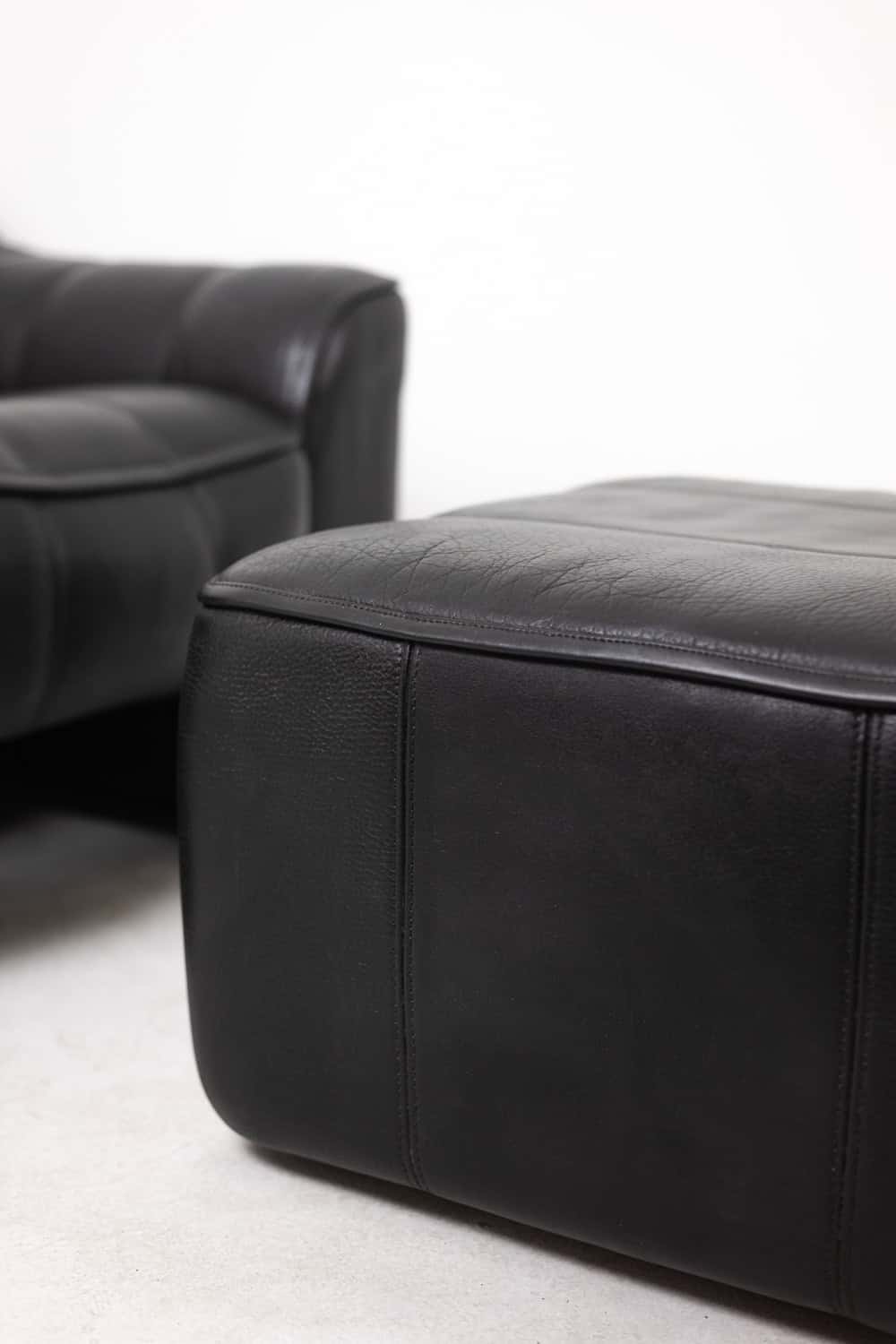 De Sede Black Leather Armchair and Ottoman - Ottoman View - Styylish