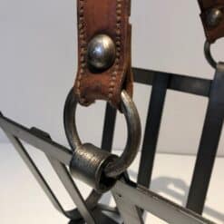 Jacques Adnet Style Leather and Steel Magazine Rack - Image 7