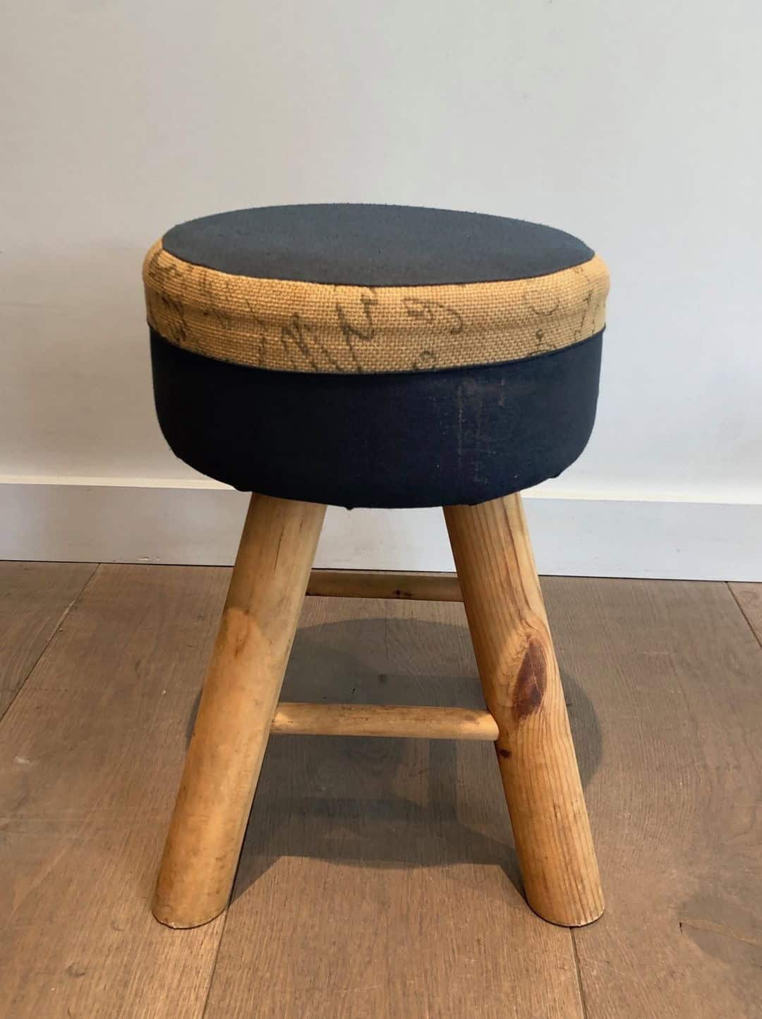 Pair of Solid Pine Stools, French Work, circa 1970 - Image 7