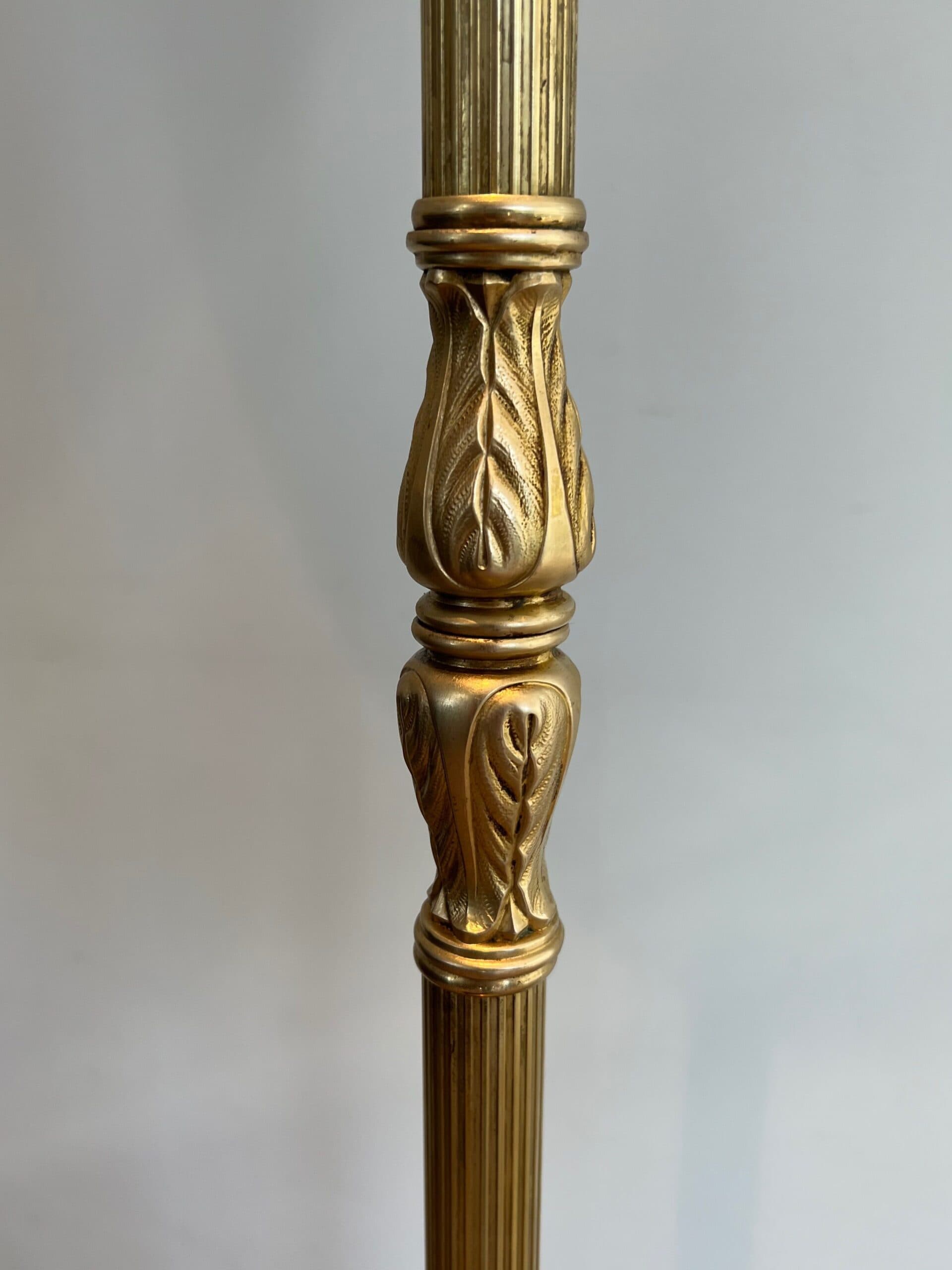 French Neoclassical Brass Floor Lamp - Stem Detail - Styylish