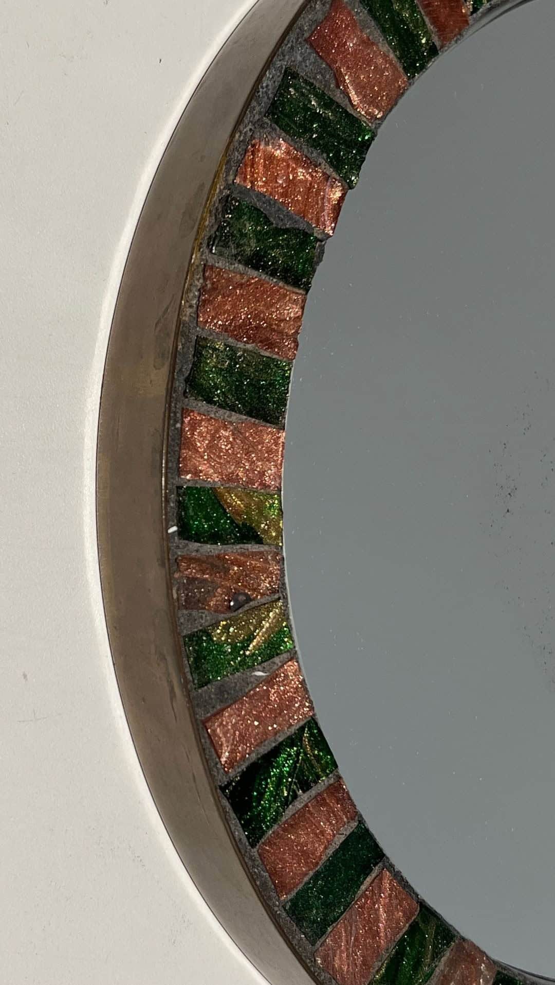 French Mid-Century Ceramic and Brass Round Mirror - Edge Detail Two - Styylish